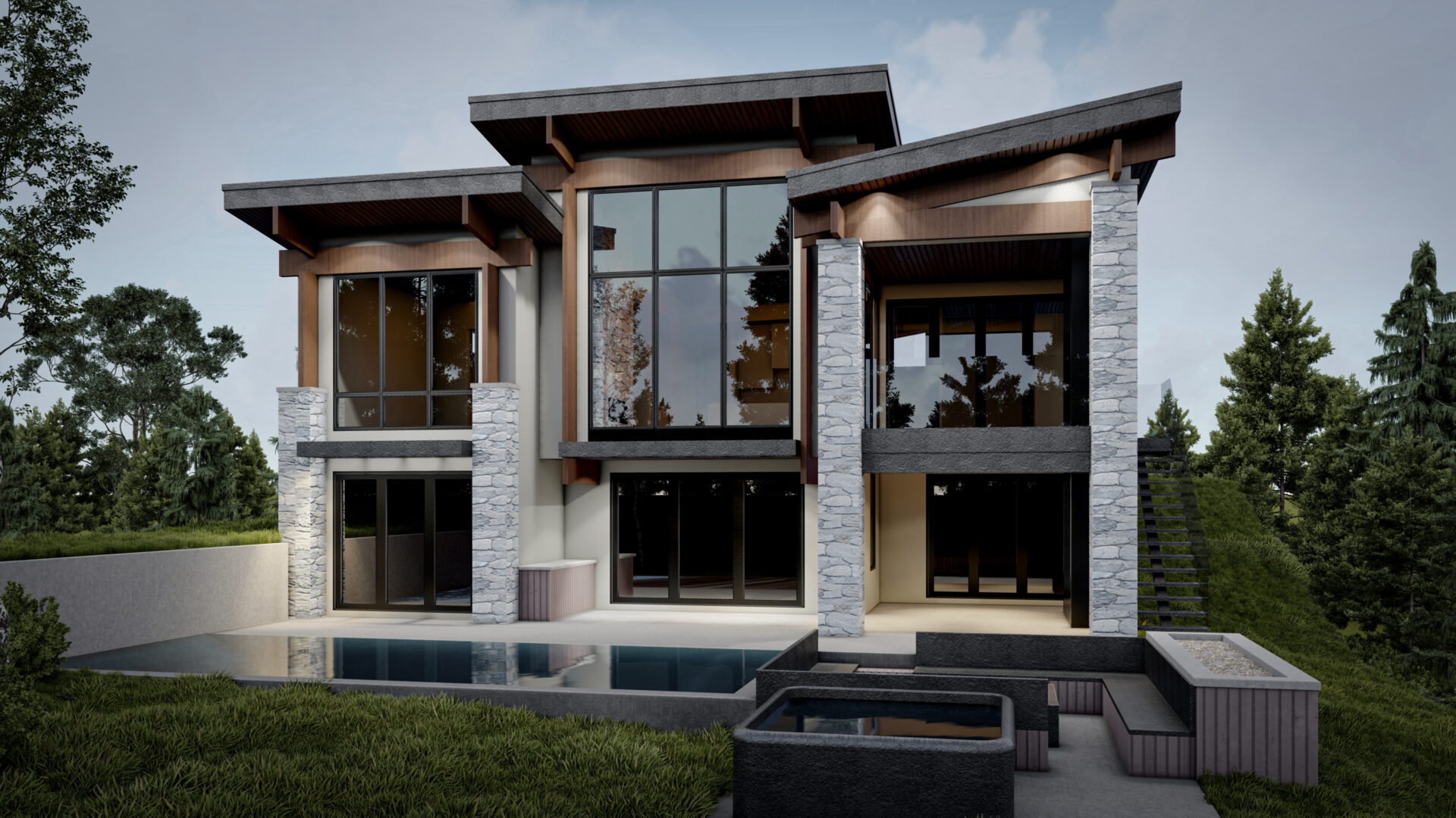 West Coast Contemporary - Lakestone - Lake Country - Rear